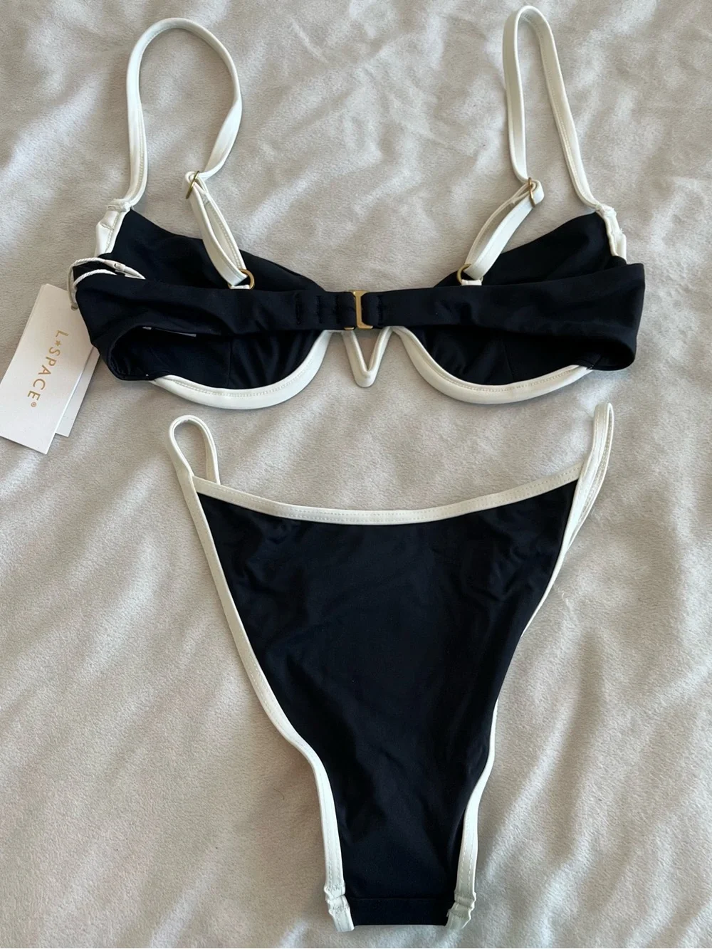 L*Space Bikini Set Niko Top & Tommy Bitsy Bottoms Small Black/White Resortwear